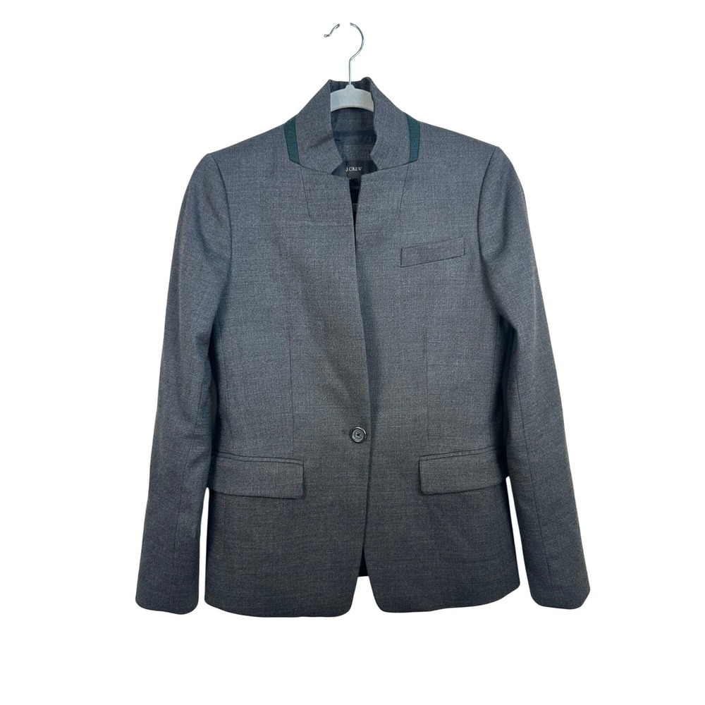 J.Crew Blazer Womens 2 Gray Excellent Wool Blend Stand Collar Single Button Coat